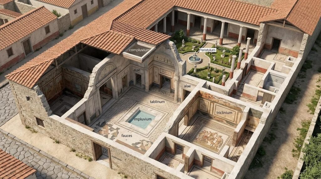 Planta baixa e estrutura de uma Domus Romana
